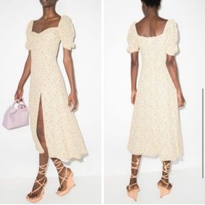 Reformation bandit puff sleeve floral midi dress white